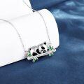 wholesale 925 Sterling Silver Adorable Panda Bear Bamboo Leaves Charm Pendant Necklace for Women Girls  45cm Chain Length-0-2