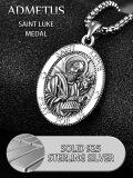 wholesale 925 Sterling Silver Patron Saint Medal Amulet Necklace for Men 2 5mm 22 +2 Chain-0-3