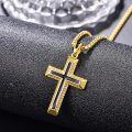 wholesale Gold 925 Sterling Silver Cross Pendant Necklace with Black Enamel and CZ Accents on Rolo Chain for Men (24)-0-2