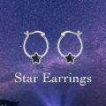 wholesale 925 Sterling Silver Black Star Hoop Earrings 20mm Austrian Crystals-0-4