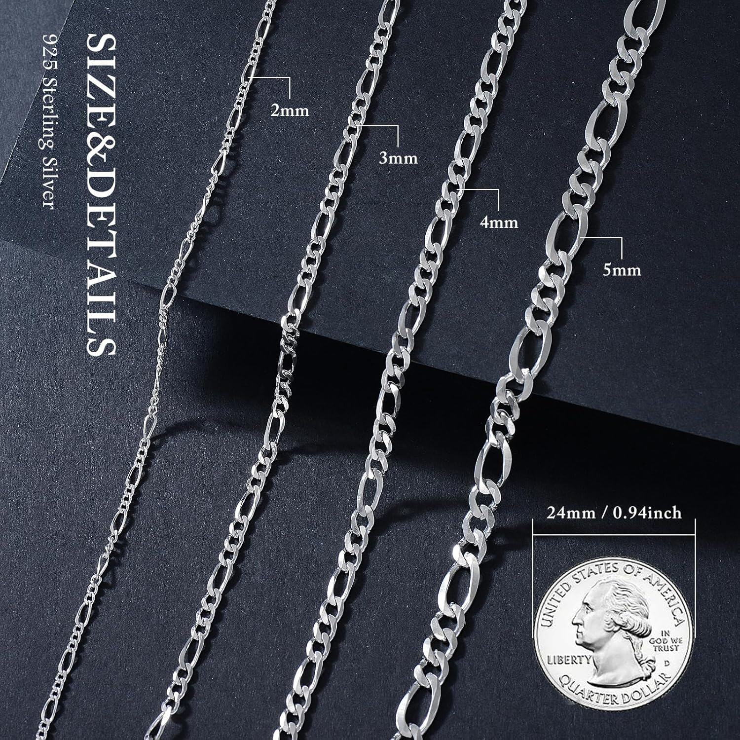 Sterling Silver Diamond Cut Figaro Chain Necklace 2 5mm Unisex 16 30 (Gift)-0-2