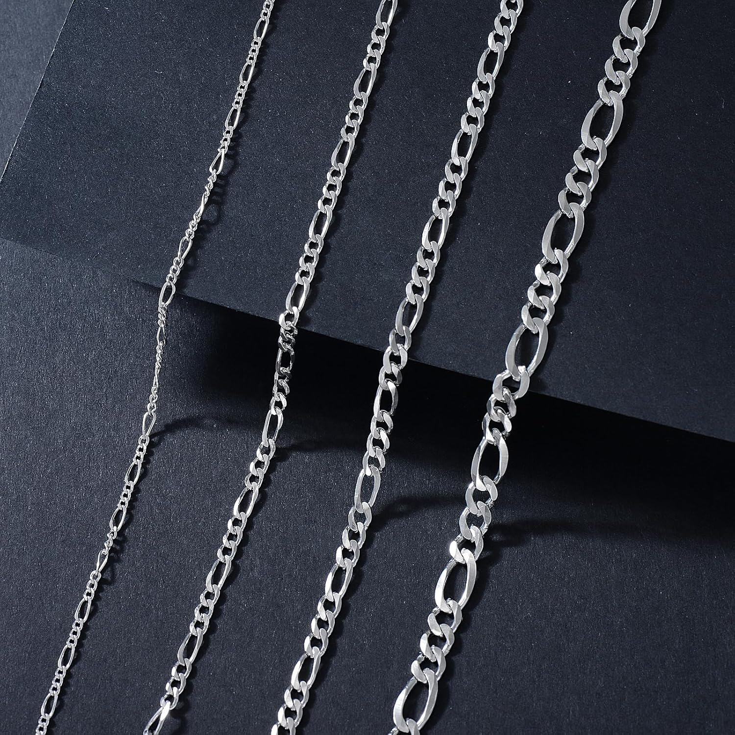 Sterling Silver Diamond Cut Figaro Chain Necklace 2 5mm Unisex 16 30 (Gift)-0-1