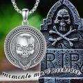wholesale 925 Sterling Silver Skull Round Pendant Necklace with Chain for Men Women  45cm Length-0-2