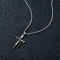 wholesale 925 Sterling Silver Gothic Black Plated Sword & Nails Cross Necklace w/Chain 24inches-0-3