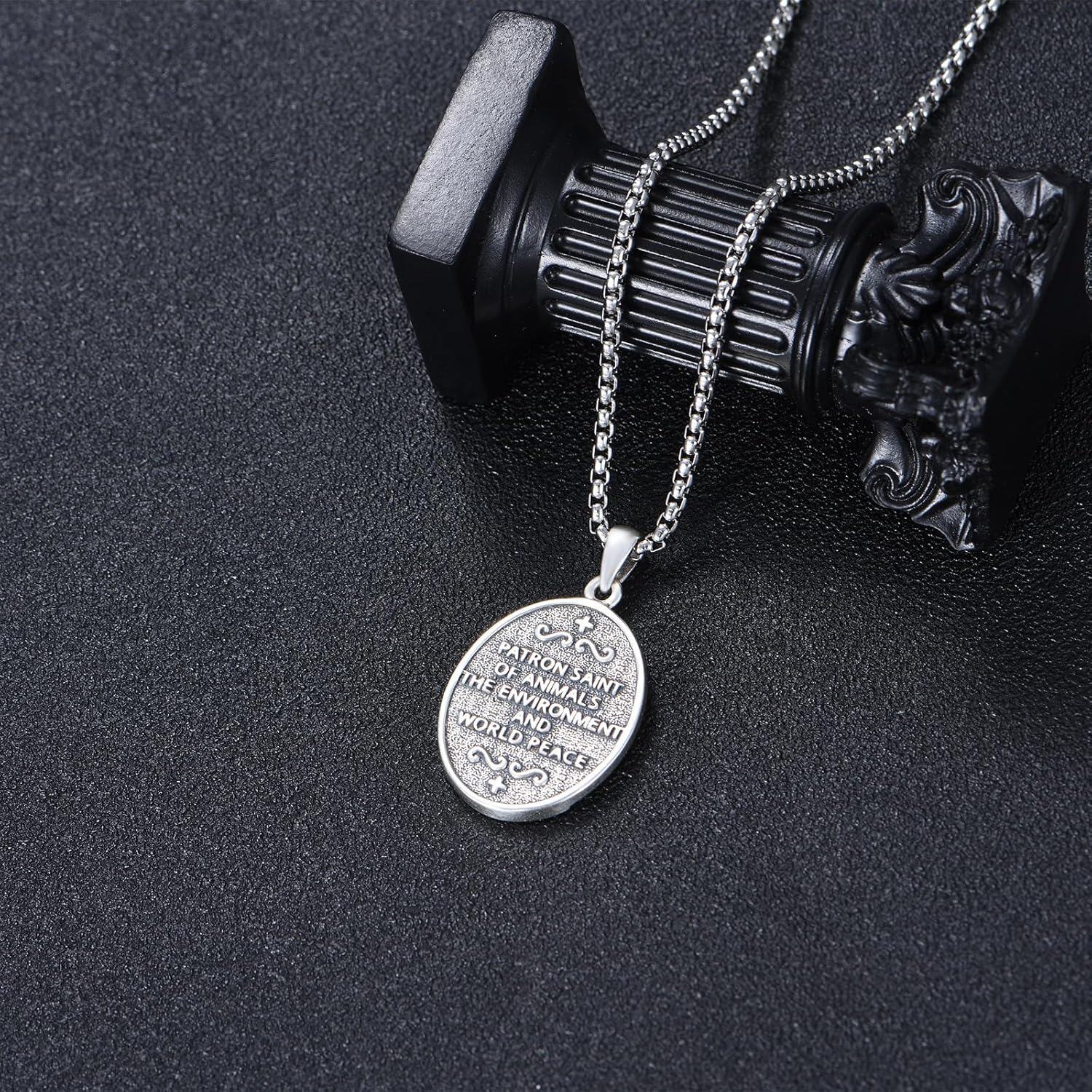 wholesale 925 Sterling Silver St Francis Medal Prayer Pendant Necklace for Men & Women-0-2