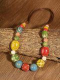 wholesale Ceramic Hippie Boho Colorful Round Beads Strand Necklace Bohemian Fashion Statement  for Women-0-2