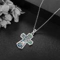 wholesale 925 Sterling Silver Cross with Green Shell Inlay and Religious Figures Pendant Necklace for Women Men  43cm Chain Length-0-3