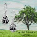 wholesale 925 Sterling Silver Black Tourmaline Tree of Life Dangle Earrings, Hypoallergenic Gift for Women-0-5