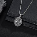 wholesale 925 Sterling Silver Oxidized Saint Dymphna Pray For Us Oval Medal Pendant Necklace-0-3
