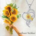 wholesale 925 Sterling Silver Yellow Gold Plated Daisy & Sunflower in Heart Shape Pendant Necklace for Women Girls  43cm Chain Length-0-4