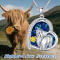 wholesale 925 Sterling Silver Blue Crystal Highland Cow & Sunflower Pendant Necklace-0-3