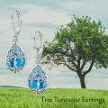 wholesale 925 Sterling Silver Blue Turquoise & Black Tourmaline Tree Of Life Drop Earrings-0-5
