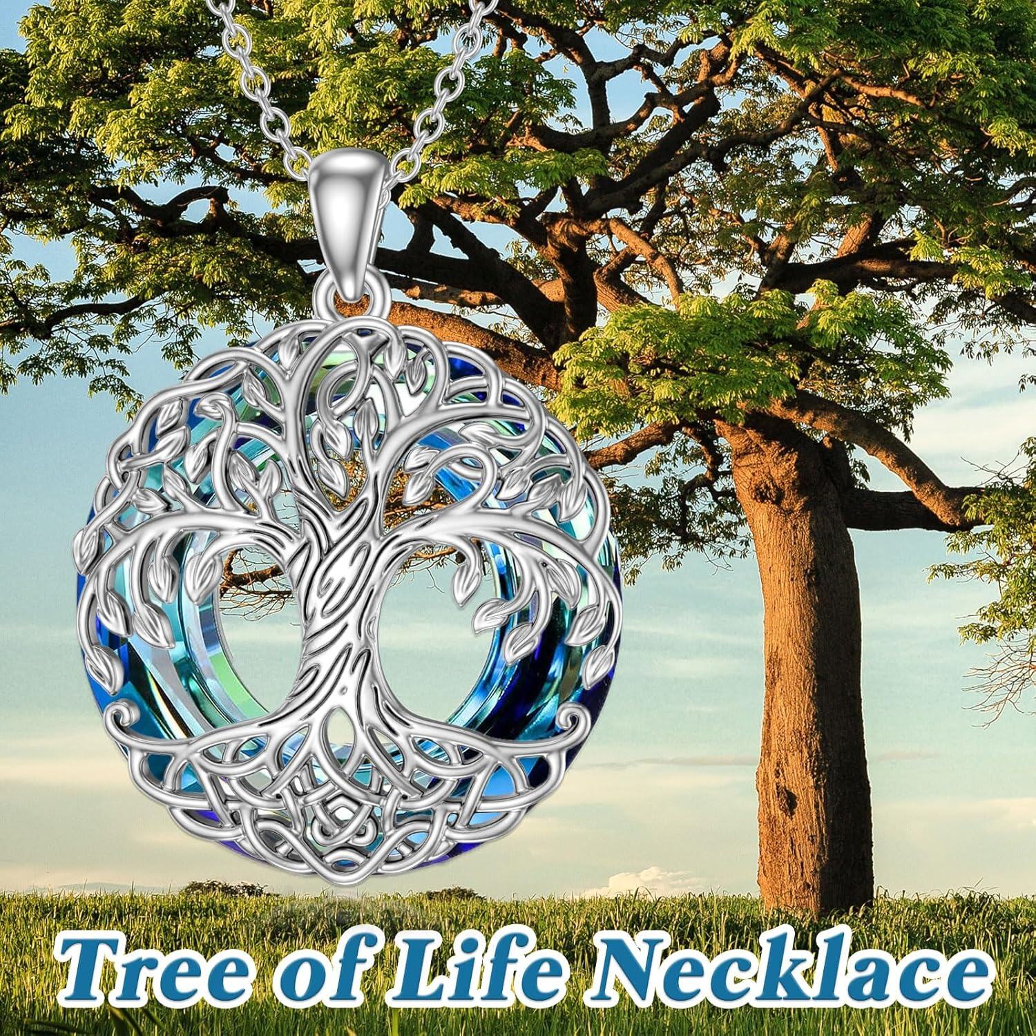 925 Sterling Silver Blue Moonstone Tree of Life Pendant with 18+2 Chain-0-3