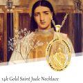wholesale 14k Gold Saint Jude Thaddeus Oval Pendant With Cz Stones And Prayer Message-0-5
