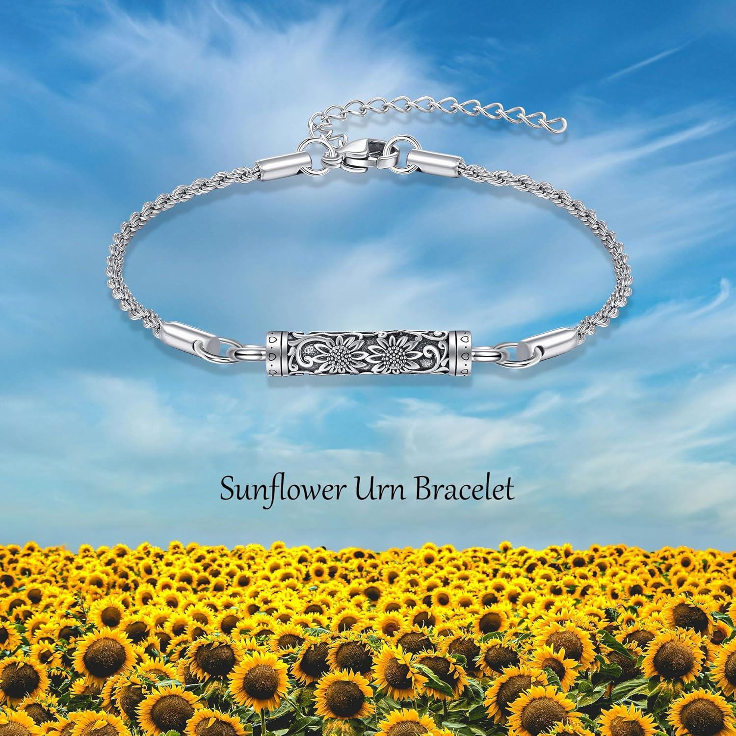 wholesale 925 Sterling Silver Cremation Jewelry Sunflower Memorial Bracelet with Funnel and Spoon Set for Ashes Keepsakes-0-6