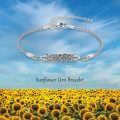 wholesale 925 Sterling Silver Heart Link Chain Bracelet With Sunflower Charm And Adjustable Chain-0-6
