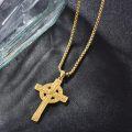wholesale Gold 925 Sterling Silver Celtic Cross Pendant on Rolo Chain - Irish Knot Protection Jewelry for Men (24)-0-4