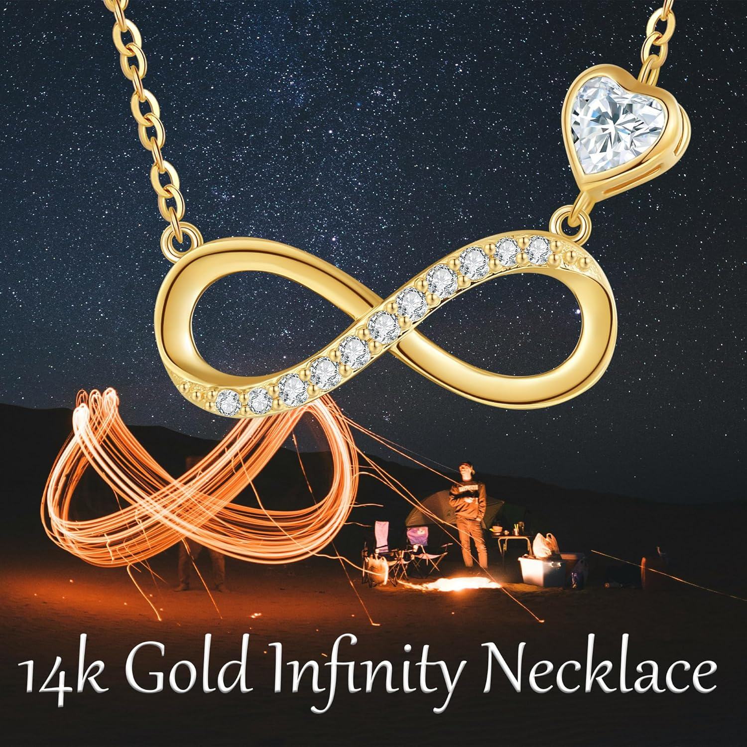 wholesale 14K Gold Infinity Heart Diamond Pendant Necklace 14K Gold Chain for Women Mother's Day-0-4