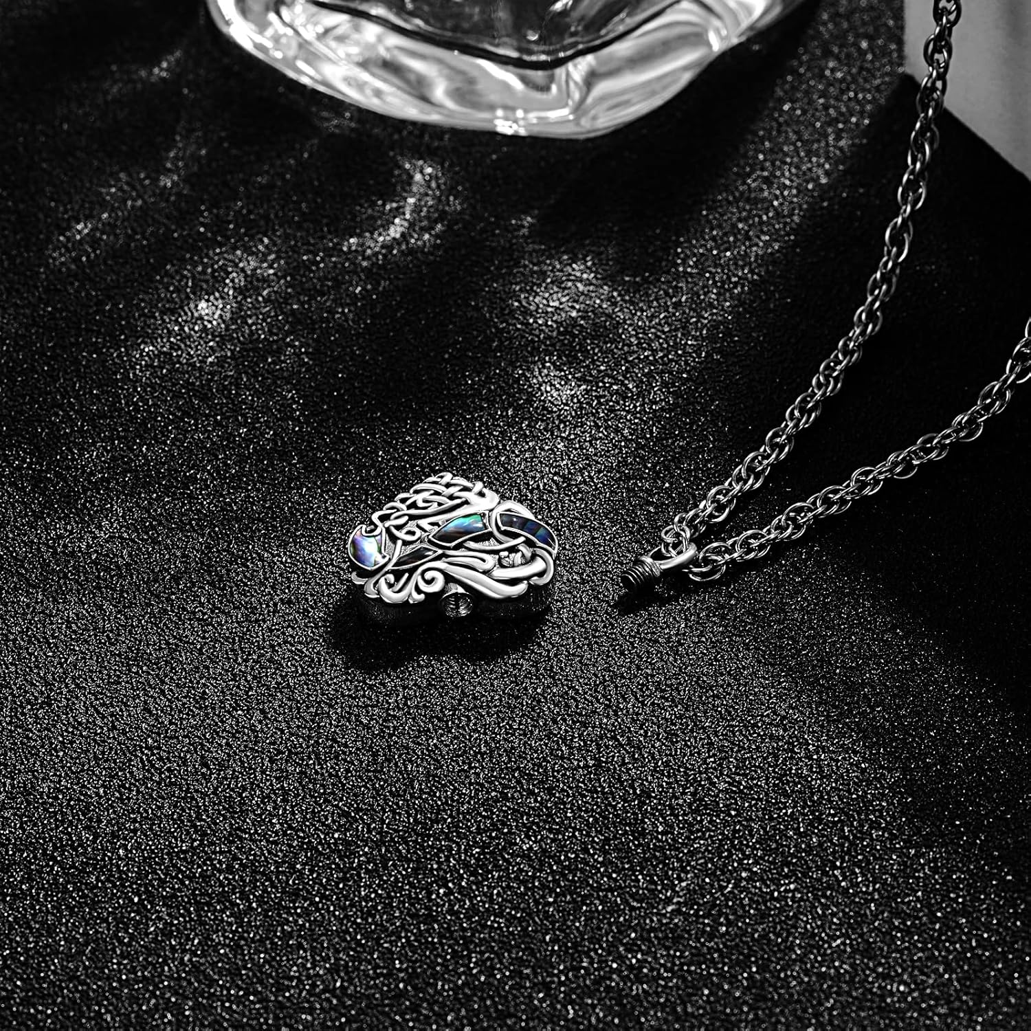 wholesale 925 Sterling Silver Abalone Shell Heart Urn Pendant Necklace with Stainless Steel Chain Memorial Keepsake Jewelry for Women and Men-0-1
