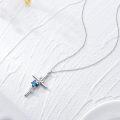 wholesale 925 Sterling Silver Blue Crystal Butterfly Cross Pendant Necklaces for Women Christian Gifts Faith Jewelry-0-4