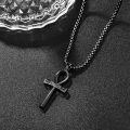 wholesale  Black Plated Ankh Cross Pendant Necklaces for Men - 24+2 Extender Chain Egyptian s-0-4