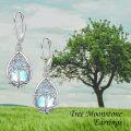 wholesale 925 Sterling Silver Blue Agate Tree of Life Drop Earrings for Women Girl's Gift Jewelry-0-4