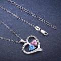 wholesale 925 Sterling Silver Blue Pink Heart Cz Mother Daughter Necklace Birthday Gift-0-2
