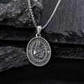 wholesale 925 Sterling Silver Oxidized Saint Dymphna Pray For Us Oval Medal Pendant Necklace-0-2