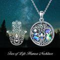 wholesale 925 Sterling Silver Abalone Shell Evil Eye Tree of Life Pendant Necklace with 18+2 Chain-0-3