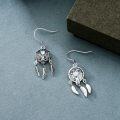 wholesale 925 Sterling Silver Dreamcatcher Feather Moonstone Drop Dangle Earrings for Women Girls  4cm Length-0-2
