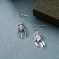 wholesale 925 Sterling Silver Dreamcatcher Feather Moonstone Drop Dangle Earrings for Women Girls  4cm Length-0-2
