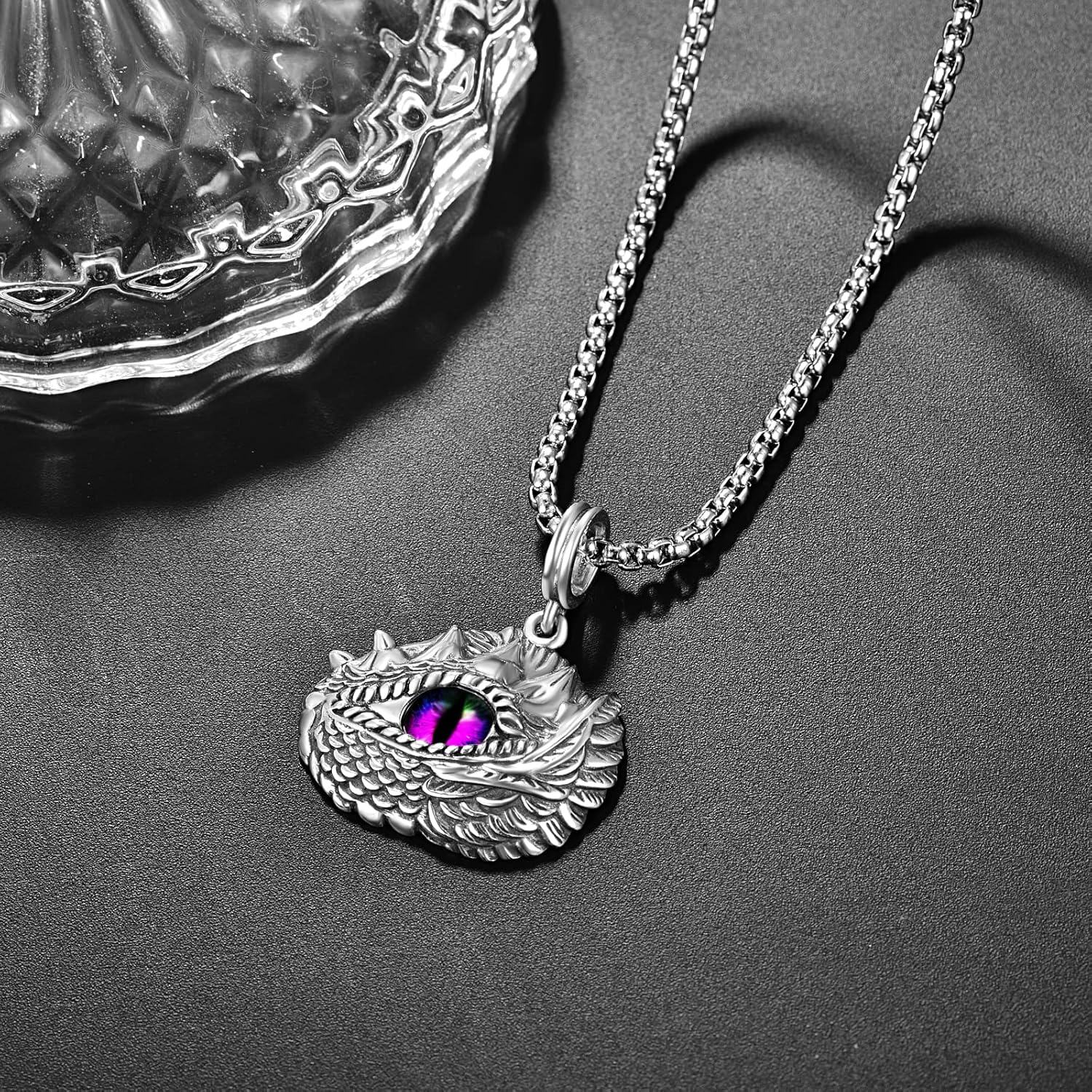 Sterling Silver Dragon Eye Pendant with Purple Blue Green Stone-0-5