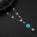 wholesale 925 Sterling Silver Turquoise Butterfly & Heart Pendant Necklace w/Pearl for Women-0-2