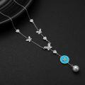 wholesale 925 Sterling Silver Turquoise Butterfly & Heart Pendant Necklace w/Pearl for Women-0-2