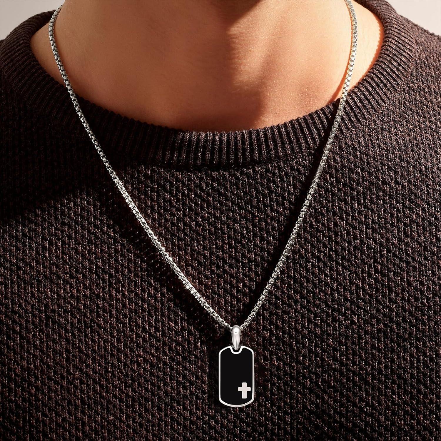 Stainless Steel Sterling Silver Dog Tag Pendant Necklace 22 +2 -0-4
