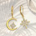 wholesale 14K Gold Star and Crescent Moon Drop Earrings Leverback s for Women-0-1