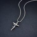 wholesale 925 Sterling Silver &  Jesus Christ Cross Pendant with INRI Inscription on Ribbon - Mens Crucifix Necklace 24 Chain Gift for Him-0-2