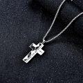 wholesale 925 Sterling Silver Cross Pendant with Engraved Bible Verse I Can Do All Things on Black and White Patterned Background - 3D Design Chain Necklace for Men Women  -0-4