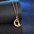 wholesale Gold-Plated 925 Sterling Silver Angel on Crescent Moon CZ Pendant Necklace for Women-0-1