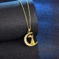 wholesale 925 Sterling Silver Pendant Necklace Gold Plated Crescent Moon Girl Playing Cello Cubic Zirconia-0-2