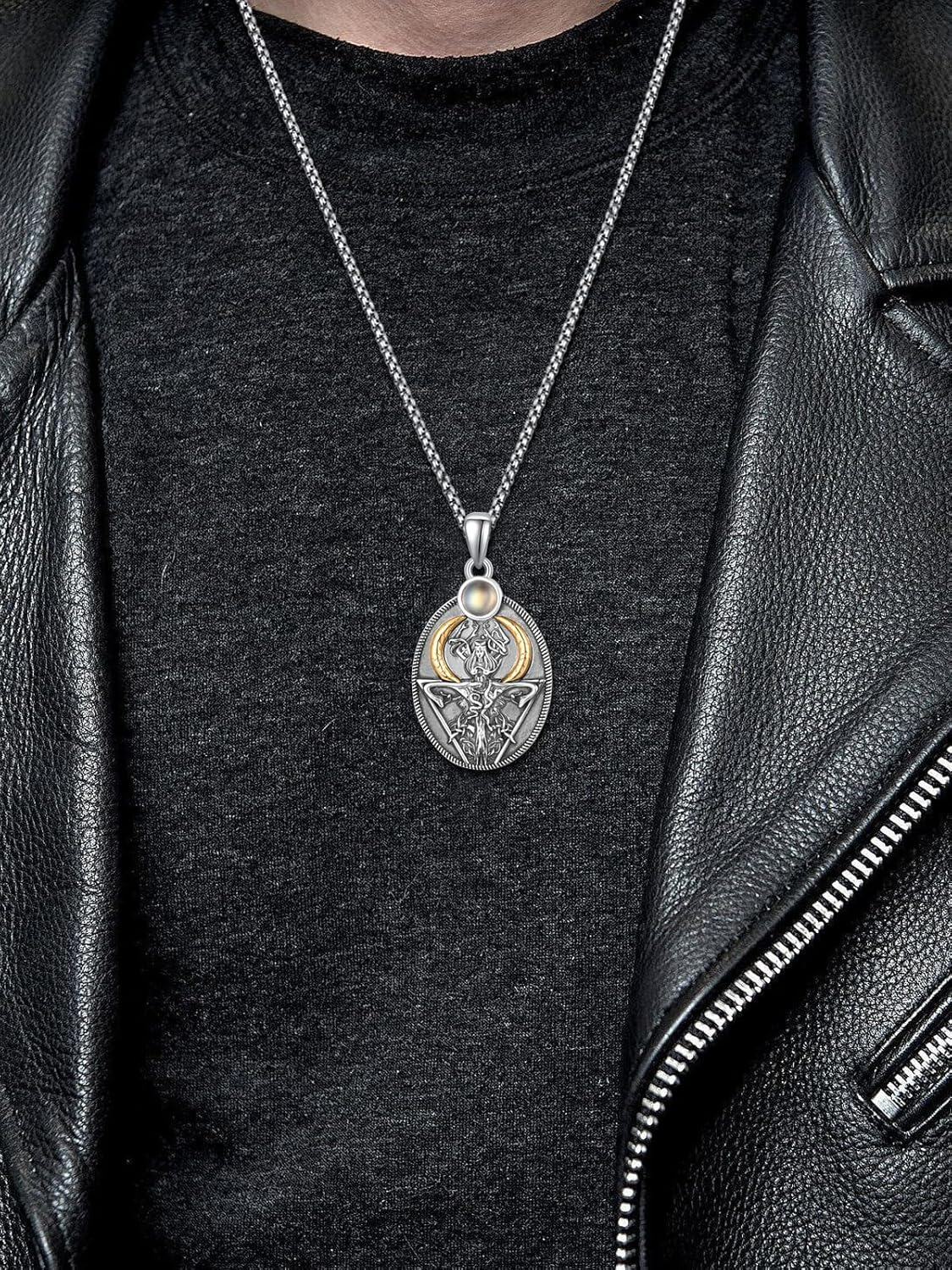 wholesale 925 Sterling Silver Onyx Witch's Knot Tetragrammaton Hecate Lilith Pendant Necklaces for Women Gothic Triple Moon Goddess Jewelry 36 Chain-0-5