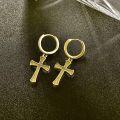 wholesale Gold 925 Sterling Silver Black Gold Plated Cross Huggie Hoop Earrings for Men & Women-0-2