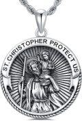 wholesale 925 Sterling Silver Saint Christopher Protect Us Pendant with Jesus and Child Design on Round Medallion & 3mm Cable Chain for Men Women Boys Girls (Oval)-0-0