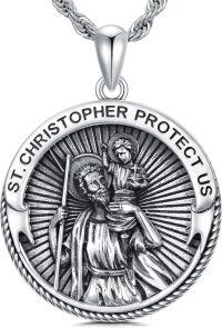 wholesale 925 Sterling Silver Saint Christopher Protect Us Pendant with Jesus and Child Design on Round Medallion & 3mm Cable Chain for Men Women Boys Girls (Oval)-B02-St Christopher