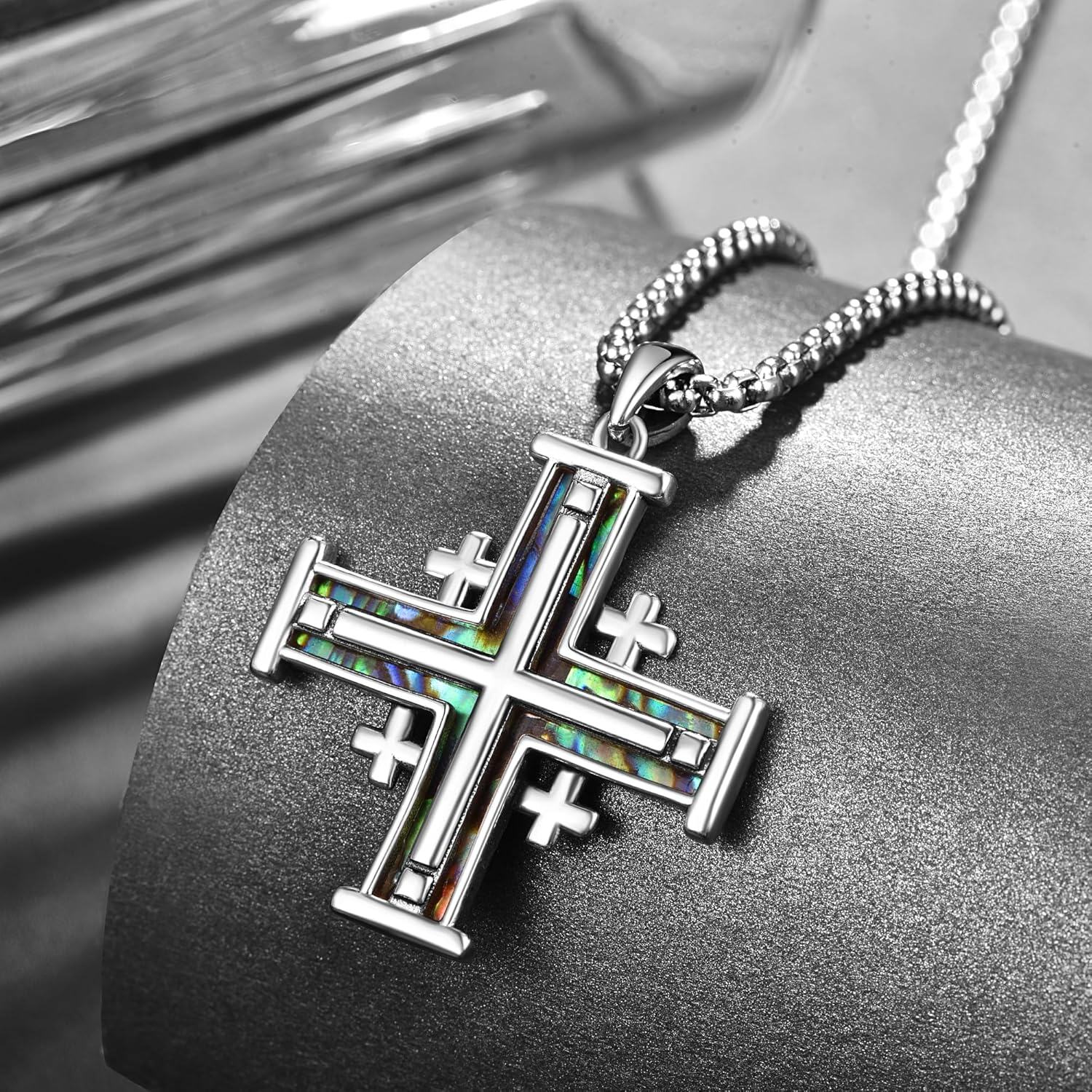 Sterling Silver Jerusalem Cross Pendant Necklace for Men Women-0-1