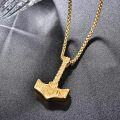 wholesale Sterling Silver Black Gold Viking Mjolnir Hammer Necklace-0-2