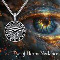 wholesale 925 Sterling Silver Egyptian Eye Of Horus Pendant Necklace with Black Enamel and Symbols-0-4