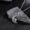 wholesale 925 Sterling Silver Skull Moon Pendant Necklace Gothic Jewelry for Men & Women-0-3