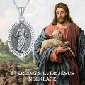 wholesale 925 Sterling Silver Oval Jesus Christ Religious Medal Necklace with Chain 3D Engraved Pendant Jewelry for Women Men Gift (Silver)-0-5