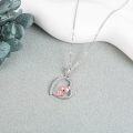 wholesale 925 Sterling Silver Pink Cat in Heart Pendant Necklace for Women Girls Gifts-0-1